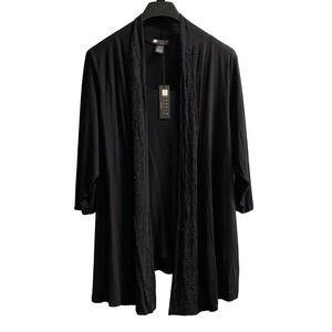 Carole Little Top Womens 3X Black Stretchy Knit Beaded Floral Trim Jacket Event
